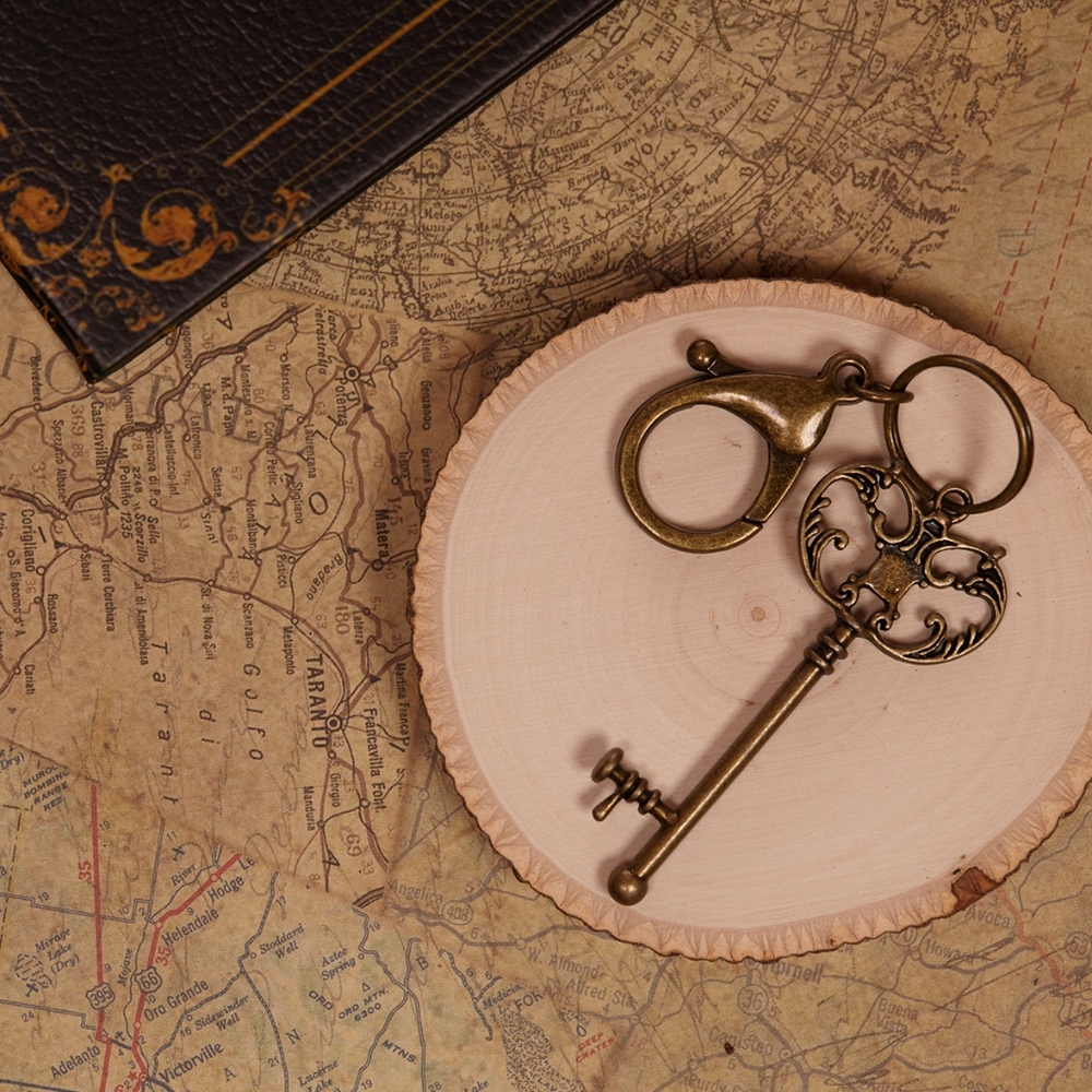 Vintage Antiqued Bronze Large "Key" Keychain